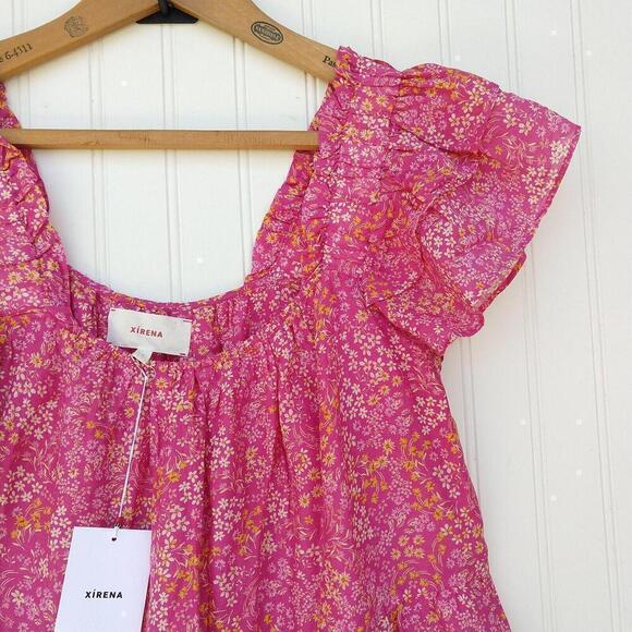 Xirena Larken Dress Size L NWT Pink Flora Ditsy Floral Print Midi Cotton Silk - Picture 7 of 12